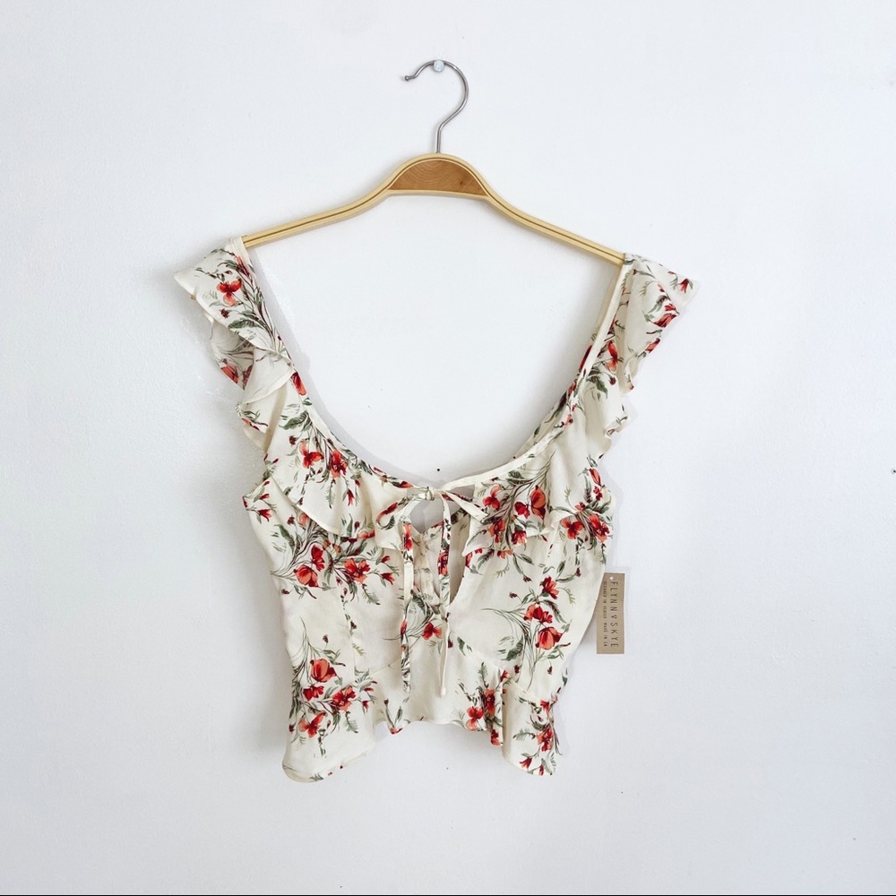❤️SOLD NWT Flynn Skye X Revolve Mimi Floral Ruffle Trim Tie Boho Blouse Top XS - Picture 5 of 14